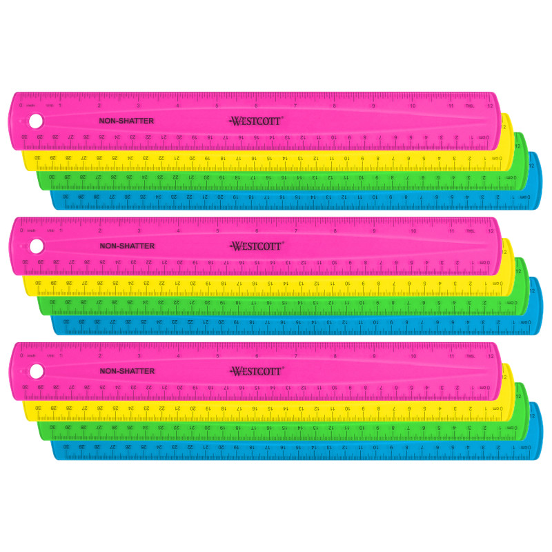 12'' Shatterproof Ruler with Anti-Microbial, Assorted Translucent Colors, Pack of 12