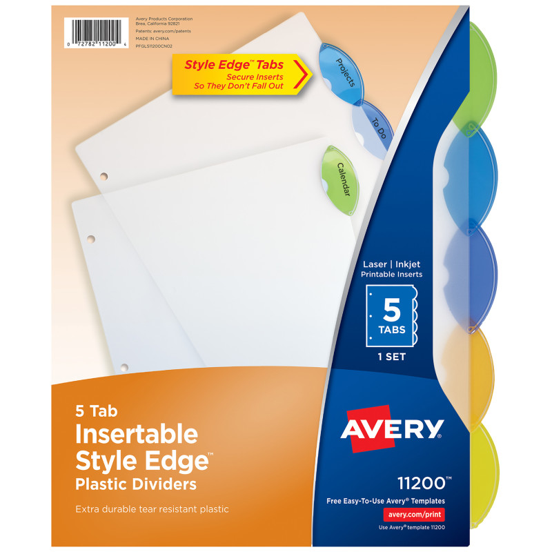 Insertable Style Edge Plastic Dividers, 5-Tab Set, Multicolor