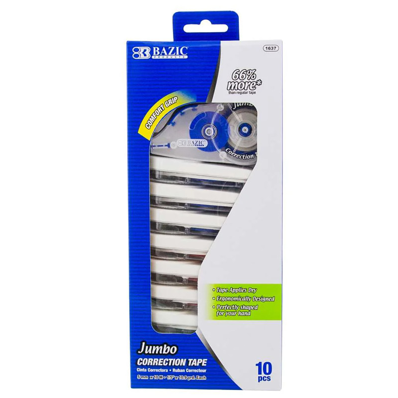 Jumbo Correction Tape with Grip, 5 mm x 394'', Pack of 10