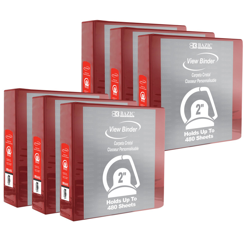 Slant D Ring View Binder with 2 Pockets, 2'', Burgundy, Pack of 6