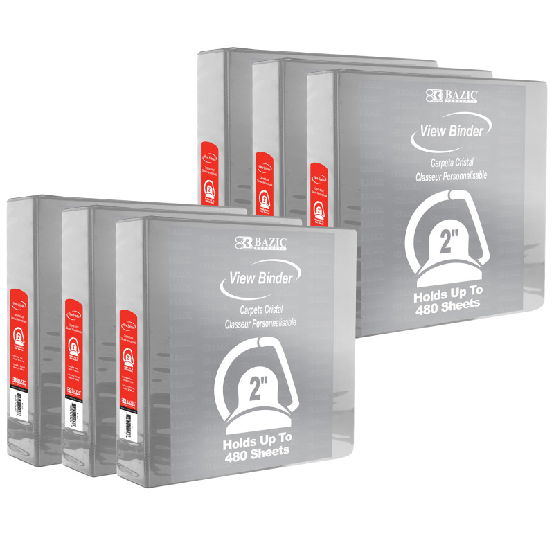 Slant D Ring View Binder with 2 Pockets, 2'', Gray, Pack of 6