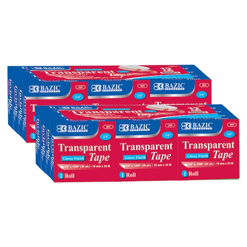 Tape Refill, Transparent Tape, 3/4'' x 1296'', 12 Per Pack, 2 Packs