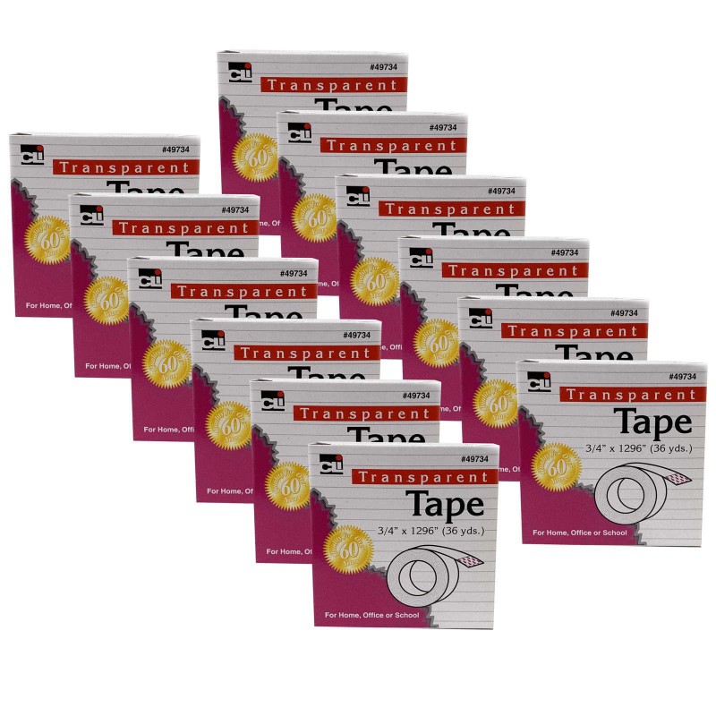 Tape - Transparent - 3/4'' Wide x 1296'' - 1'' Core - 12 Rolls
