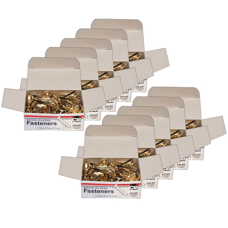 Brass-Plated Paper Fasteners, 1'', 100 Per Box, 10 Boxes