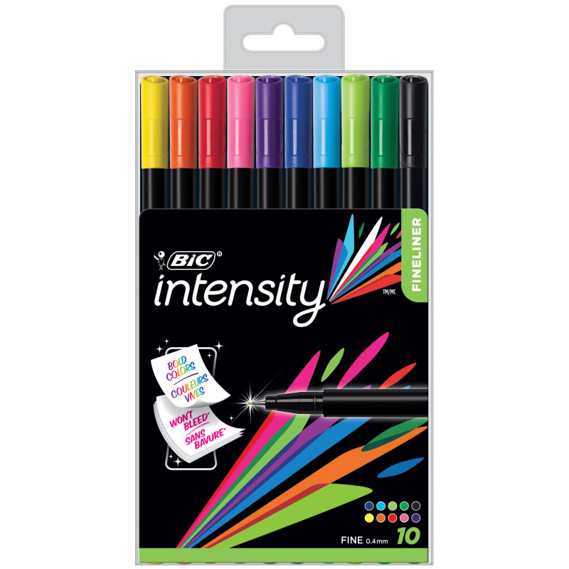 Intensity Fineliner Marker Pen, Fine Point (.4mm), Assorted Colors, 10 Count
