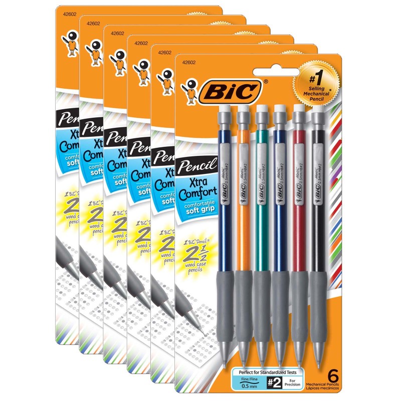 Xtra-Comfort Mechanical Pencil, .5mm Fine Point, 6 Per Pack, 6 Packs