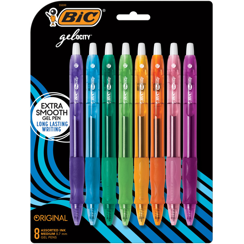 Gelocity Original Long Lasting Fashion Gel Pens, Medium Point (.7mm) Assorted Ink, 8-Count Pack