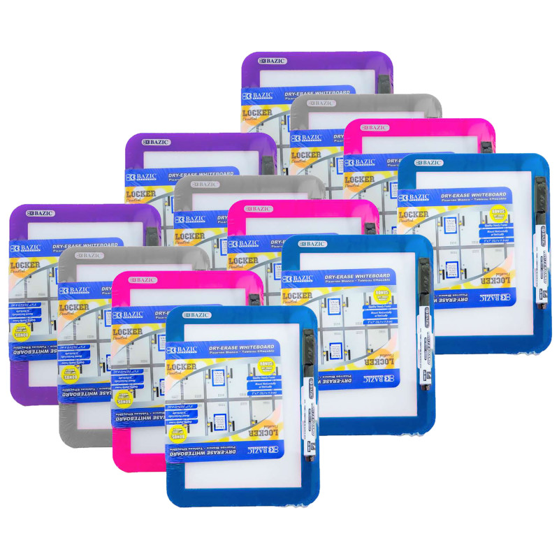 Magnetic Locker Dry Erase Board with Marker, 5'' x 7'', Assorted, Pack of 12