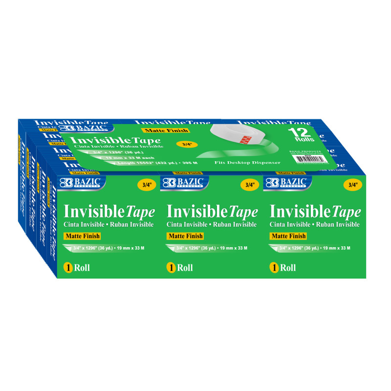 Tape Refill, Invisible Tape, 3/4'' x 1000'', 12 Rolls