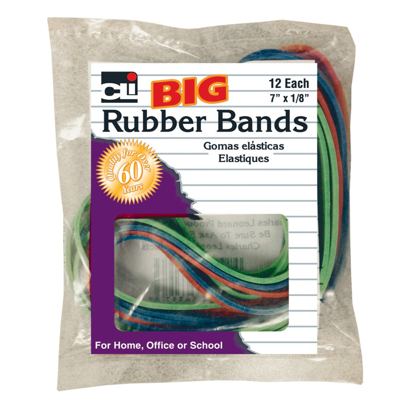 Big Rubber Bands, 7'' x 1/8'', Pack of 12