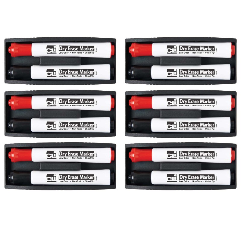 Magnetic Whiteboard Eraser with 2 Dry Erase Markers, Pack of 6