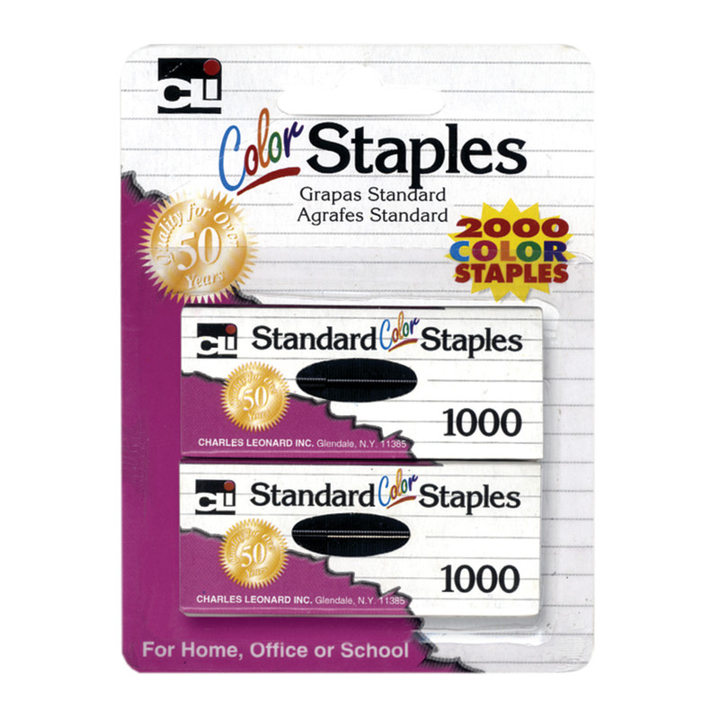 Standard Color Staples, Assorted Colors, 1000 Per Box, 2 Boxes