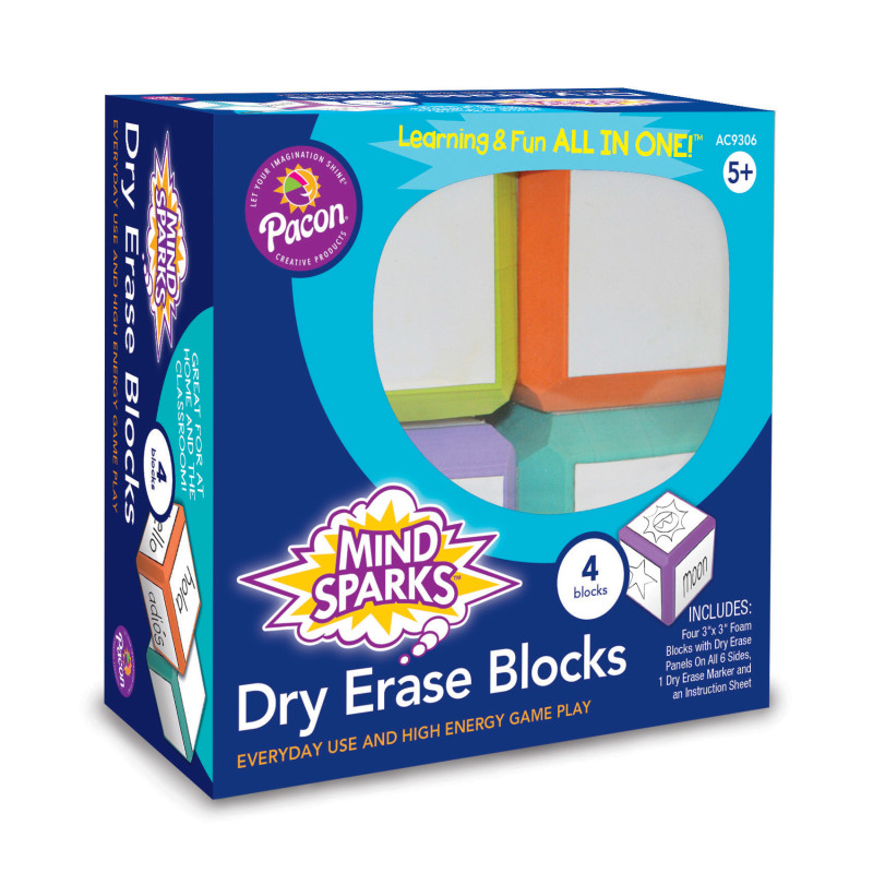 Dry Erase Blocks, Assorted Colors, 3'' x 3'', 4 Blocks