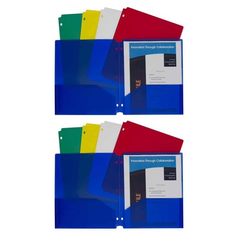 Two-Pocket Heavyweight Poly Portfolio Folder with Three-Hole Punch, Assorted Primary Colors, 10 Per Pack, 2 Packs