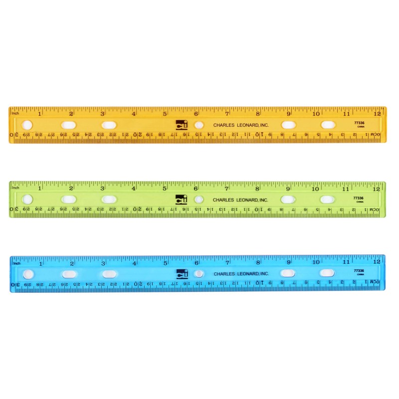 Plastic Ruler, 12'', Translucent, Assorted Colors, Pack of 48