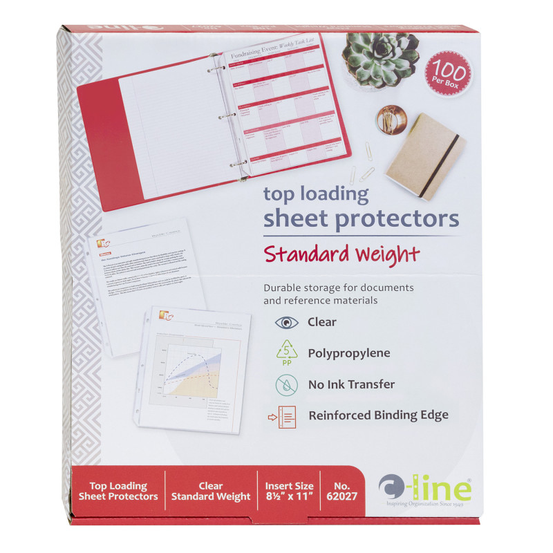 Standard Weight Poly Sheet Protectors, Clear, Top Loading, 11'' x 8-1/2'', box of 100
