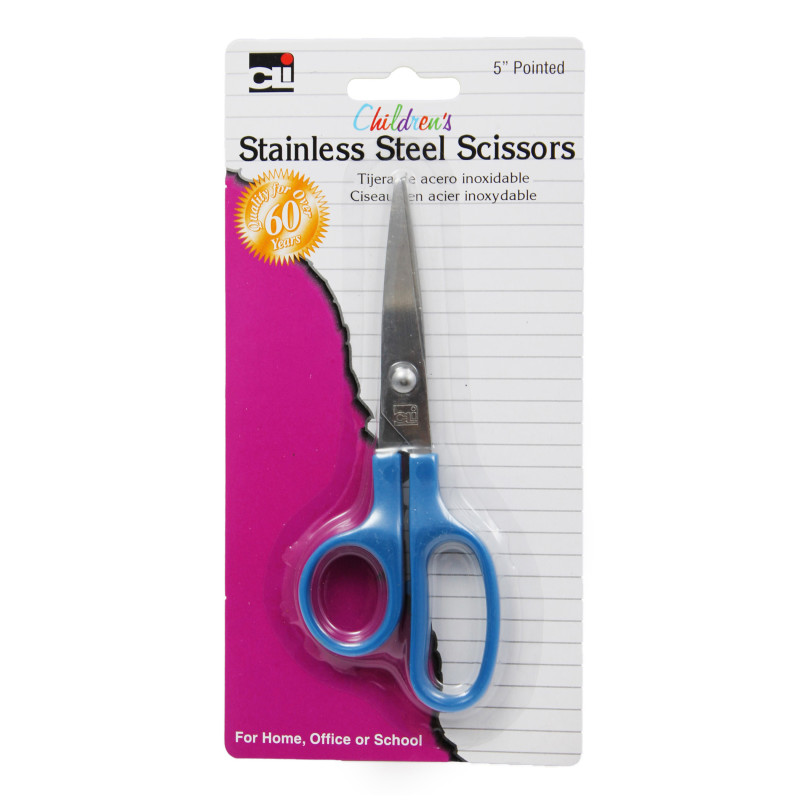 Children's Scissors, Pointed Tip, 5'', Stainless Steel, Assorted Colors