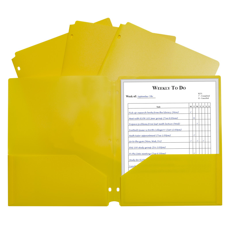 Two-Pocket Heavyweight Poly Portfolio Folder with Three-Hole Punch, Yellow, Each