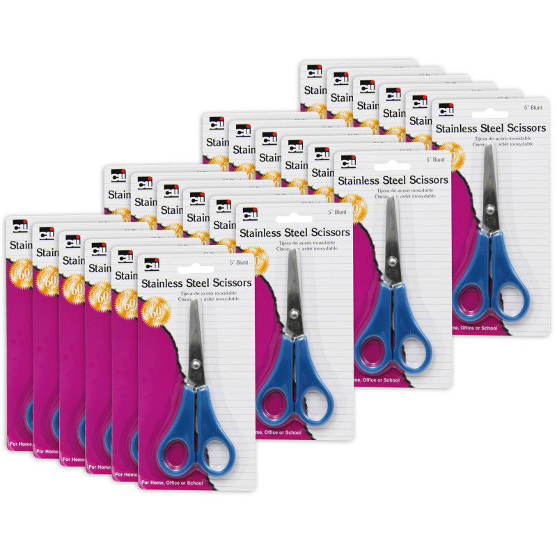 Student Scissors, 5'' Blunt Tip, Assorted Colors, Pack of 24