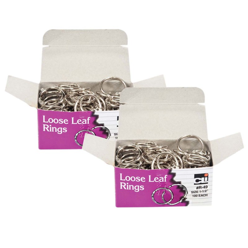 Loose Leaf Book Rings, 1-1/2'' Diameter, 100 Per Box, 2 Boxes