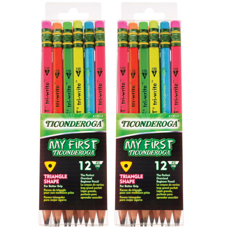 My First Tri-Write Wood-Cased Pencils, Neon Assorted, 12 Per Pack, 2 Packs