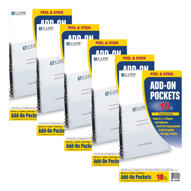 Add-On Filing Pocket, 8-3/4'' x 5-1/8'', 10 Per Pack, 5 Packs