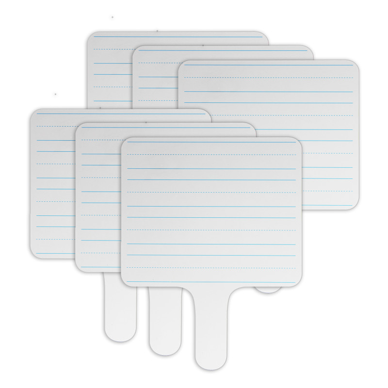 Two-Sided Rectangular Dry Erase Writing Paddle, Lined/Blank, .75'' x 10'', Pack of 6