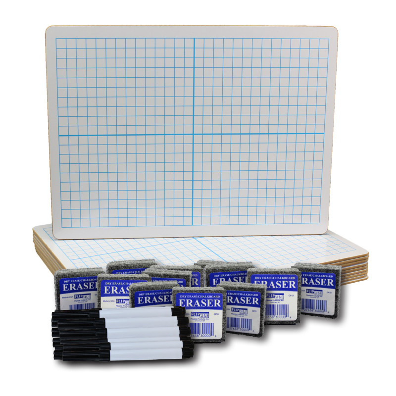 Dry Erase XY Axis/Dry Erase, Two-Sided, Pens & Erasers, 9'' x 12'', Class Pack of 12