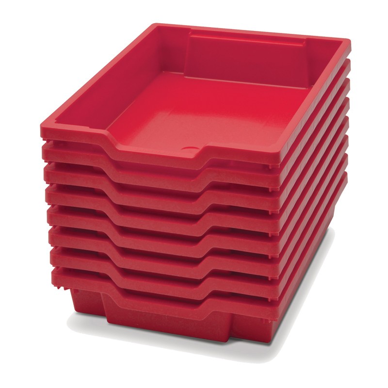 Shallow F1 Tray, Flame Red, 1.3'' x 1.8'' x 3'', Heavy Duty School, Industrial & Utility Bins, Pack of 8