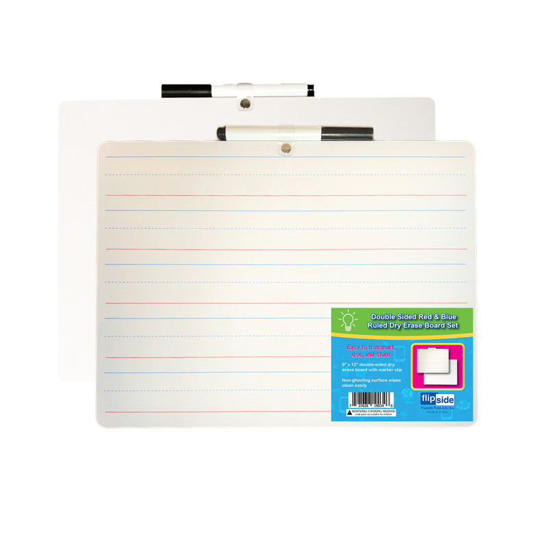 Two-Sided Primary Ruled/Blank Dry Erase Board with Attached Marker, 9'' x 12'', Single