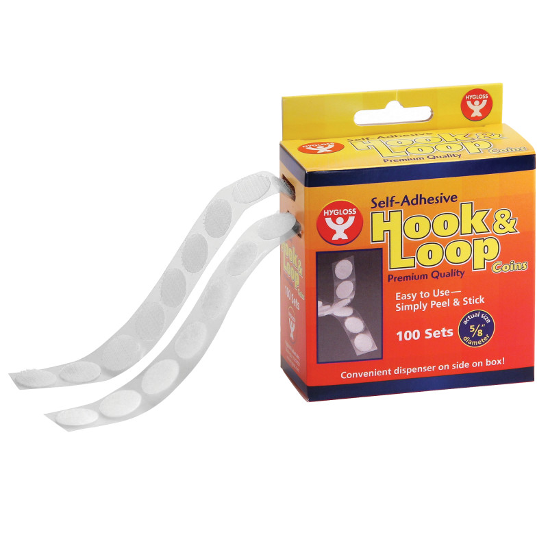 Self-Adhesive Hook & Loop Coins, 5/8'', 100 Per Pack