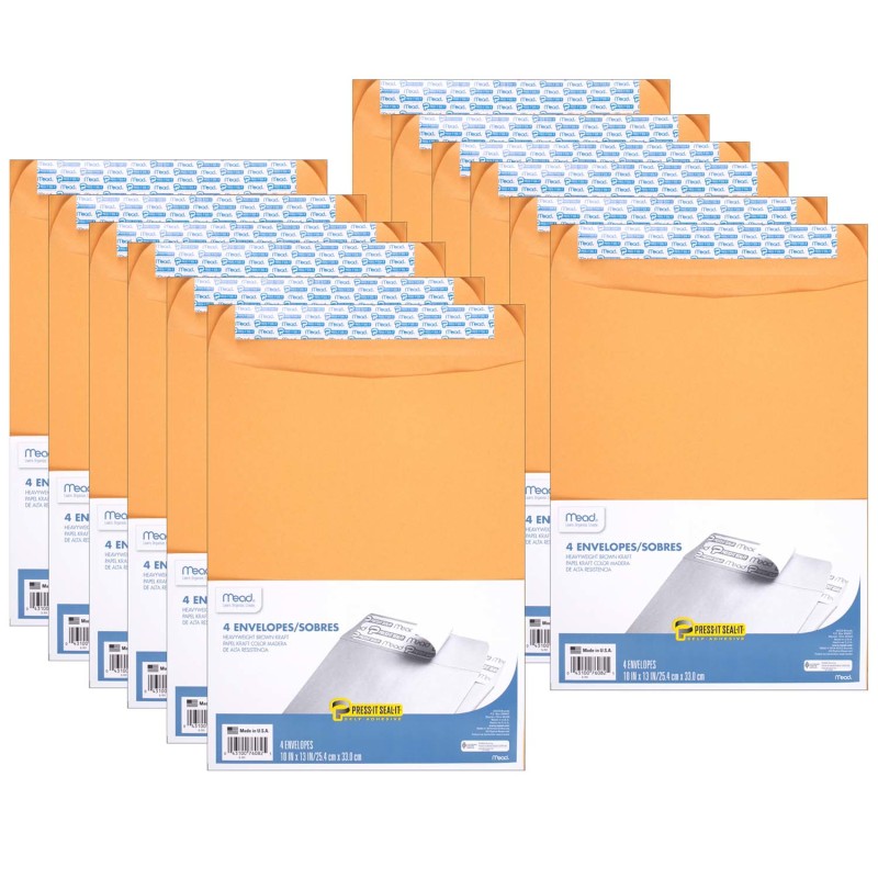 Press-It Seal-It Envelopes, 10'' x 13'', 4 Per Box, 12 Boxes