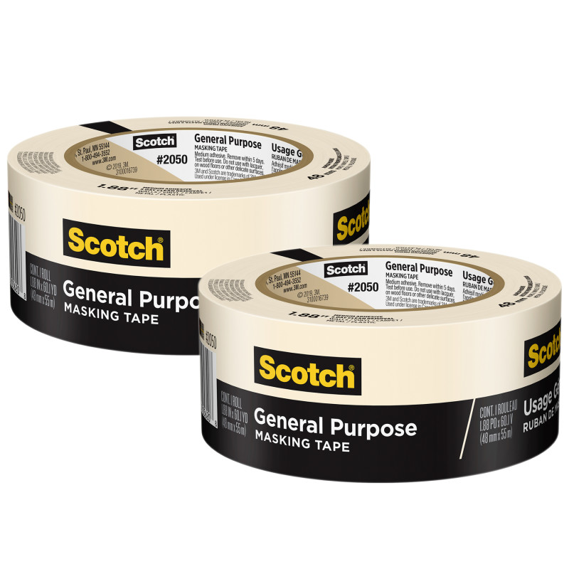 General Purpose Masking Tape, .88 in x 6.1 yd (48mm x 55m), 2 Rolls