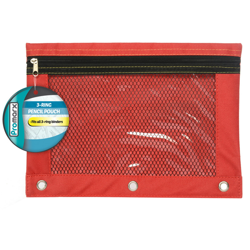 3 Ring Pencil Pouch With Mesh Window, 10'' x .5'', Assorted Colors