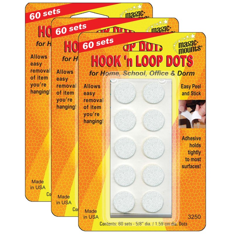 Hook 'n Loop, 5/8'' Dots, 60 Sets Per Pack, 3 Packs