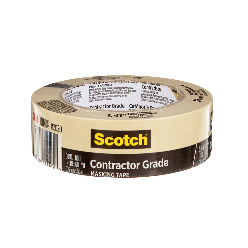 Contractor Grade Masking Tape, .41 in x 6.1 yd (36mm x 55m), 1 Roll