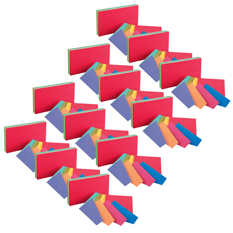 Two-Tone Index Cards, 3'' x 5'', Assorted Colors, 100 Per Pack, 12 Packs