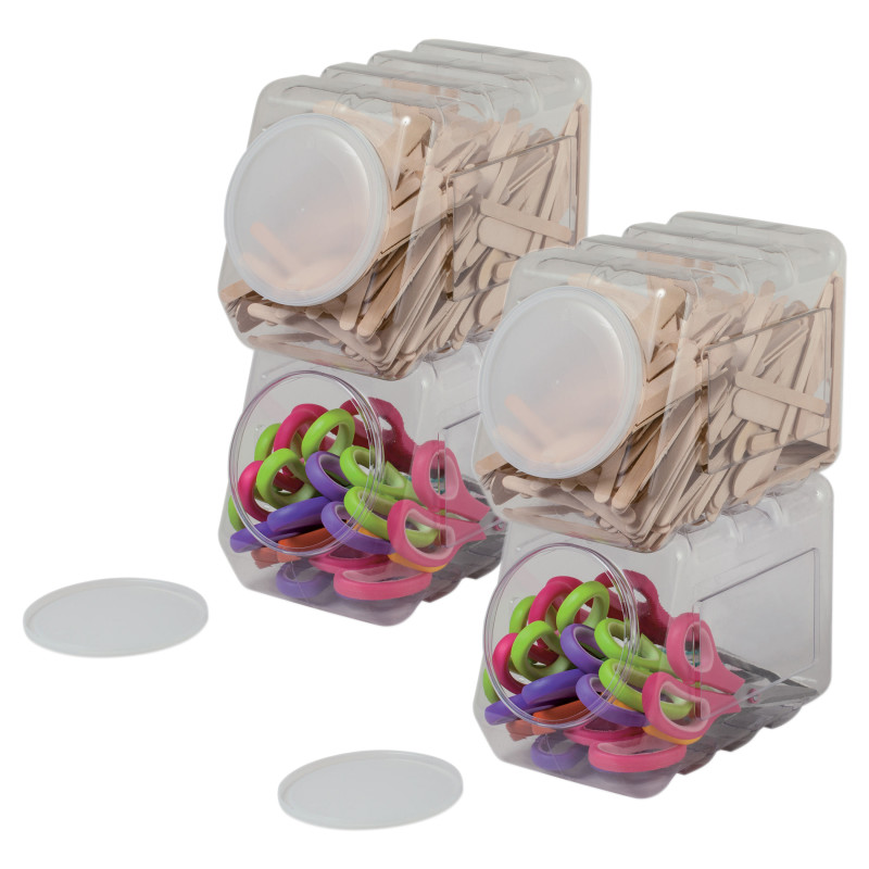 Interlocking Storage Container With Lid, Clear, 5-1/2'' x 9-1/2'' x 6-3/4'', Pack of 2