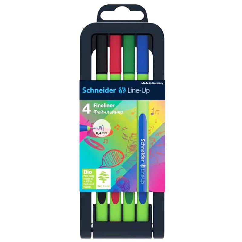 Line-Up Fineliner Pen, .4 mm, Adjustable Case Stand, 4 Assorted Ink Colors