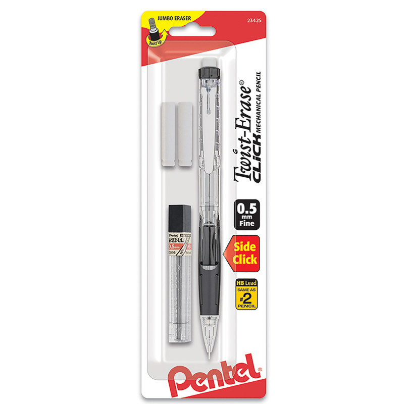 Twist-Erase Click Mechanical Pencil (.5mm) Clear Barrel, 1-Pack with Lead & 2 Erasers