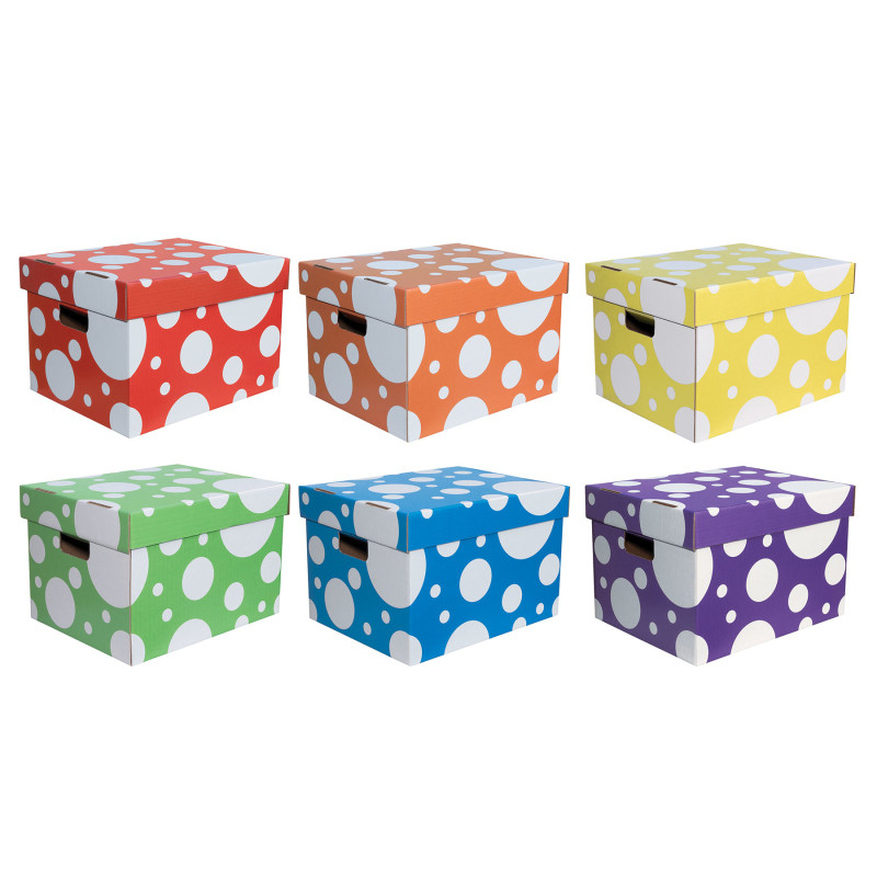 Storage Totes, 6 Assorted Polka Dot Colors, 10-1/8''H x 12-1/4''W x 15-1/4''D, Pack of 6