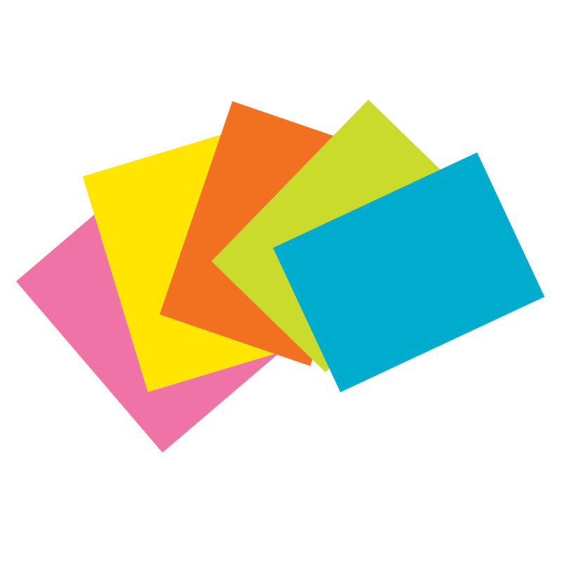Index Cards, 5 Super Bright Assorted Colors, Unruled, 4'' x 6'', 100 Cards