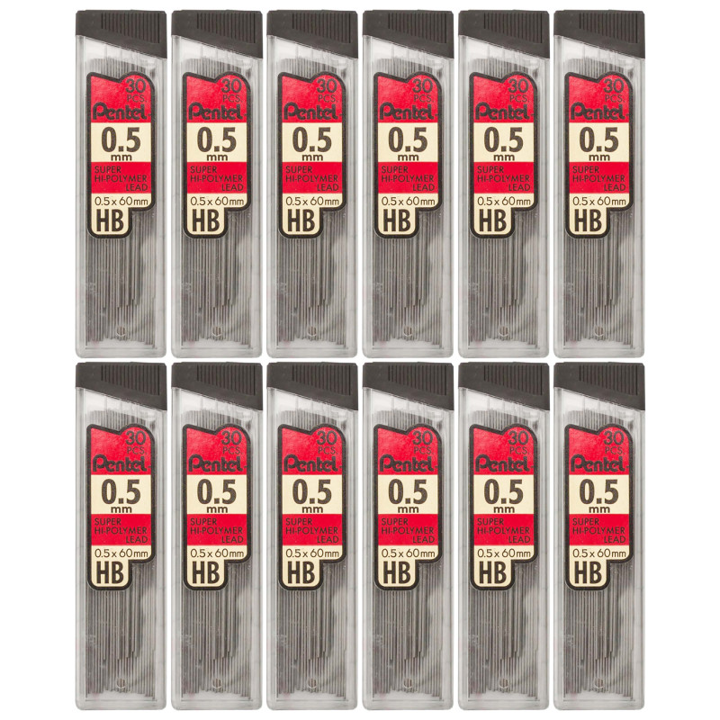 HB Super Hi-Polymer Leads, .5mm, Black, 30 Per Pack, 12 Packs