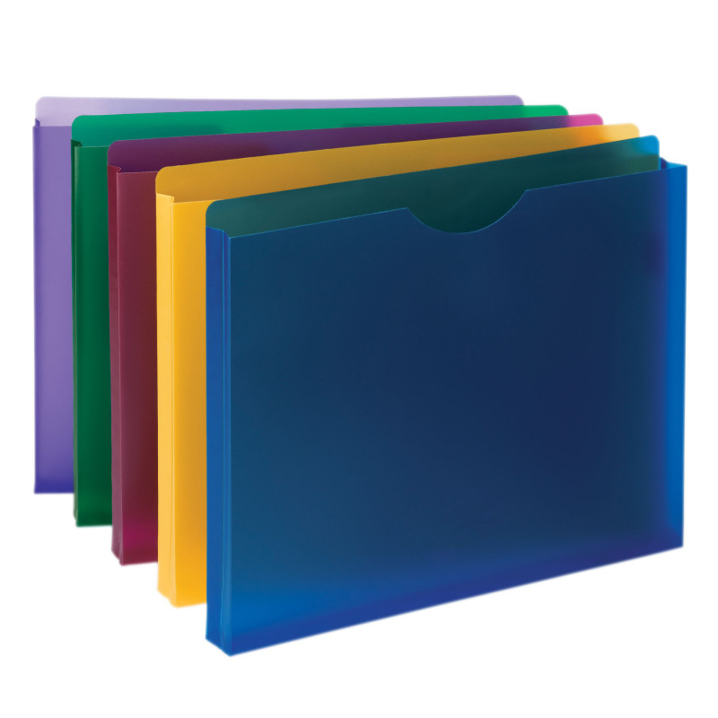 Poly File Jacket, Straight-Cut Tab, 1'' Expansion, Letter Size, Assorted Colors, 10 Per Pack