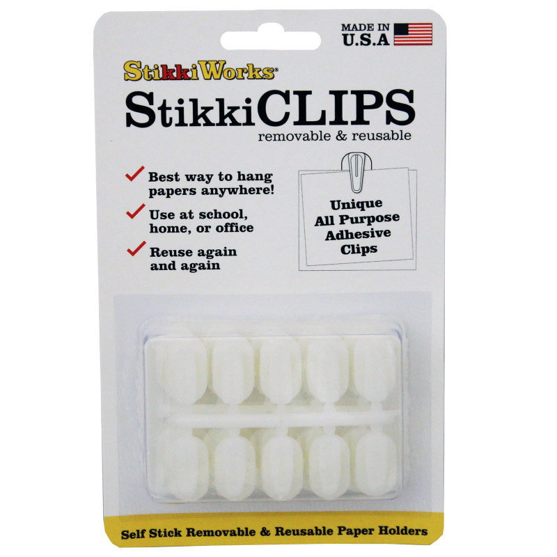 StikkiCLIPS Adhesive Clips, White, Pack of 20