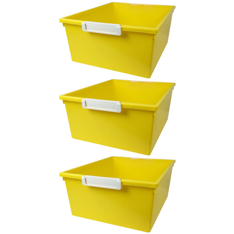 Tattle Tray with Label Holder, 12 QT, Yellow, Pack of 3
