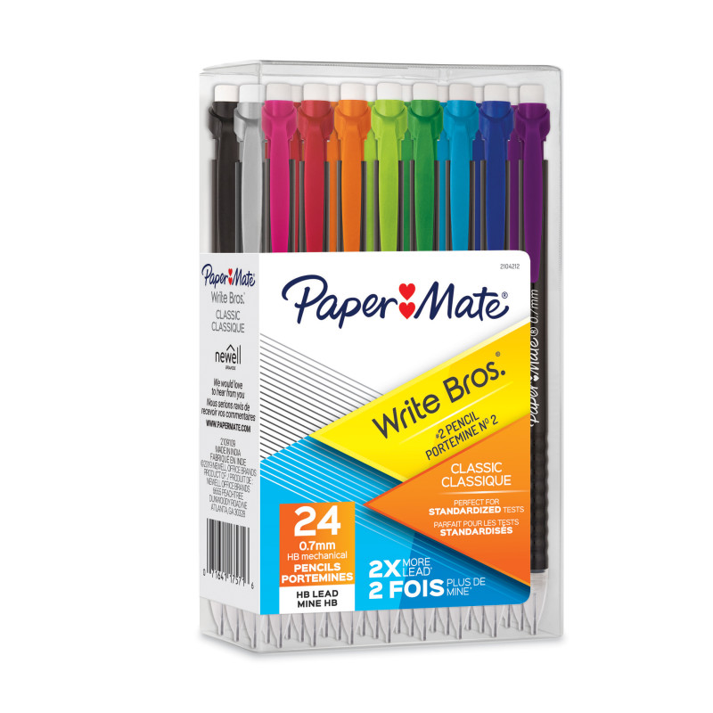 Write Bros Mechanical Pencil, . 7mm, Assorted, Pack of 24