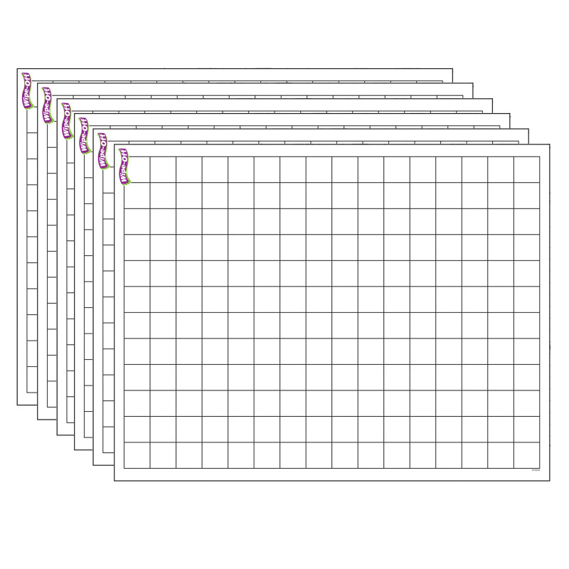 Graphing Grid (Small Squares) Wipe-Off Chart, 17'' x 22'', Pack of 6