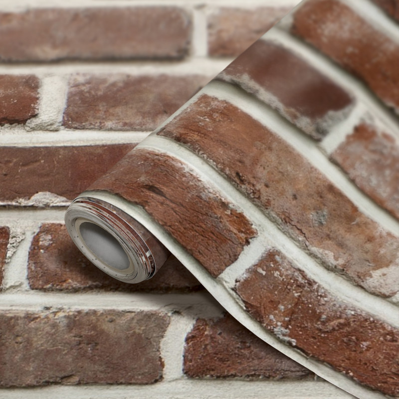 Peel and Stick Decorative Paper Roll, 17-1/2'' x 10 ft, Red Brick