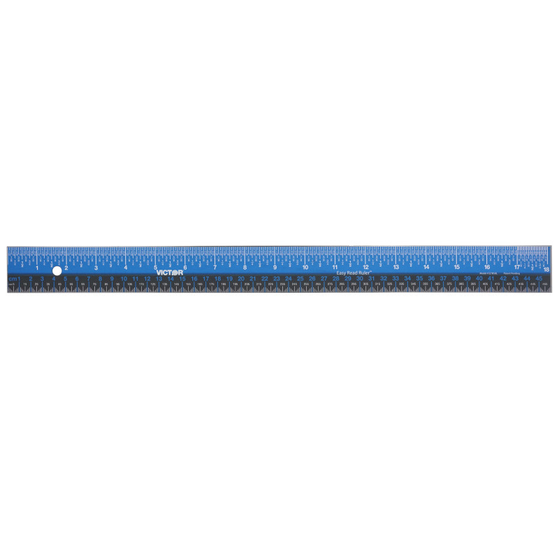 Easy Read Ruler, Stainless Steel, Blue/Black, 18''